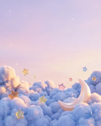 Pastel Clouds With Moon and Glass Stars