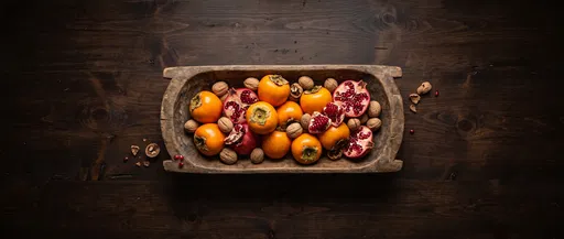 Rustic Bowl of Persimmons and Pomegranates