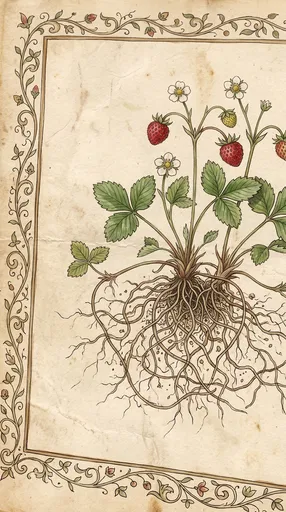Medieval Botanical Wild Strawberry Illustration on Parchment