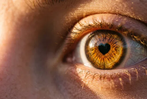 Macro Close-Up of Brown Eye Heart Pupil