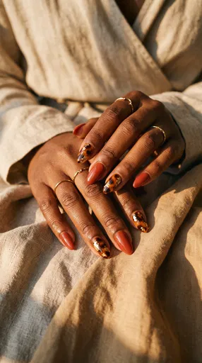 Manicured Hands With Terracotta Tortoiseshell Nails