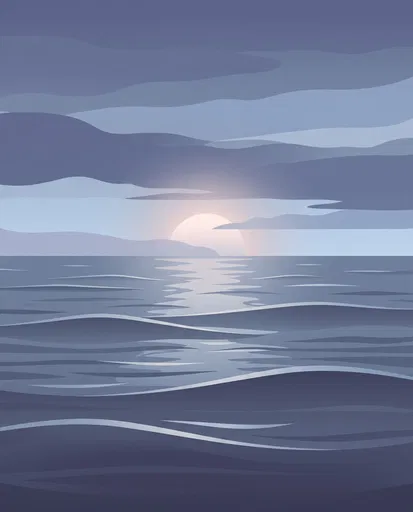 Minimalist Blue Ocean Sunset Illustration