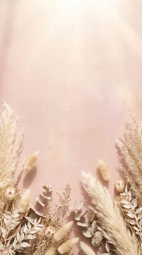Pastel Pink Background With Dried Botanicals