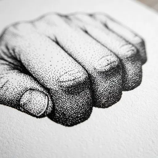 Macro Stipple Ink Drawing of Clenched Fist