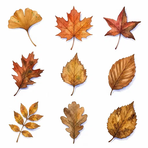 Watercolor Autumn Leaves Clipart Grid