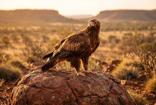 Eagle Perched on Red Outback Boulder