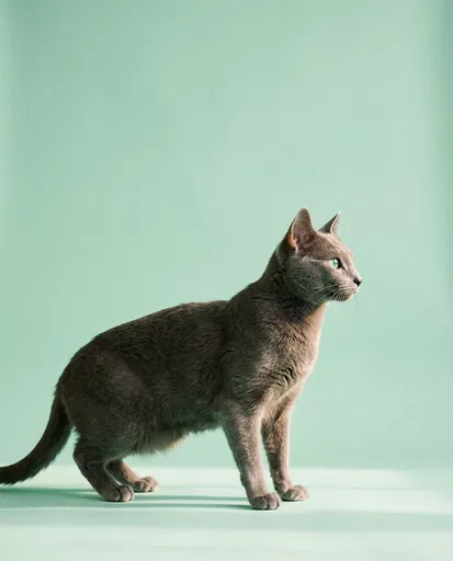 Gray Cat Profile on Mint Background