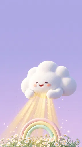 Cute 3D Cloud Shining on Pastel Rainbow