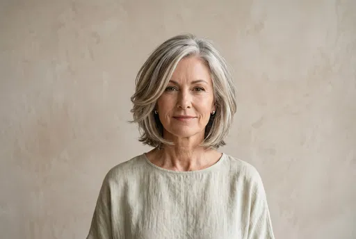 Mature Woman With Layered Silver Bob