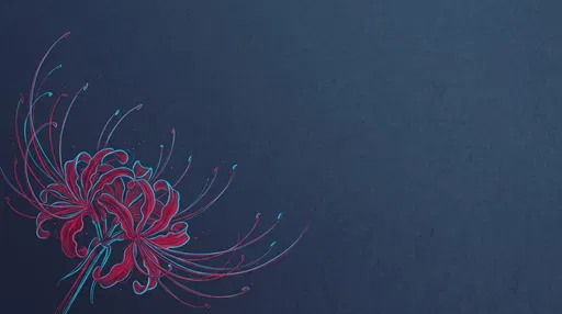 Crimson and Cyan Spider Lily Line Art