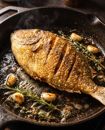 Fried Whole Fish in Cast-Iron Skillet