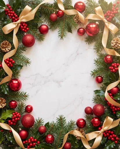 Festive Christmas Border on White Marble