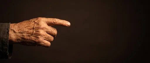Elderly Hand Pointing Right on Dark Background