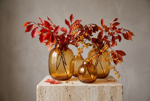 Amber Glass Vases With Autumn Branches