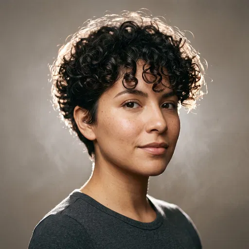 Portrait of Woman with Curly Pixie Cut
