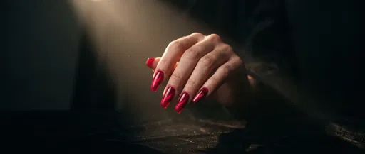 Hand With Ruby Red Magnetic Coffin Nails