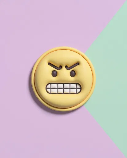 3D Yellow Grimacing Face Badge