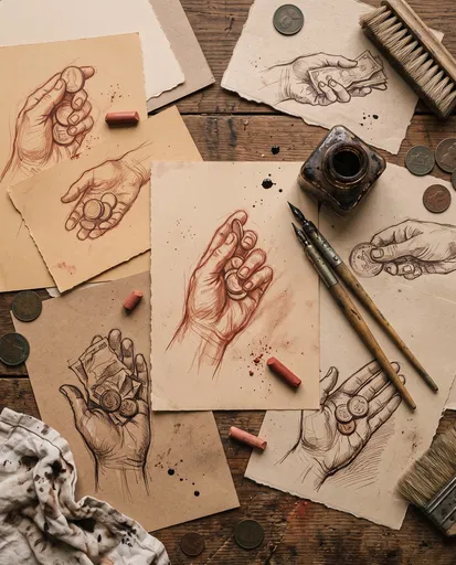 Flat Lay of Vintage Money Sketches