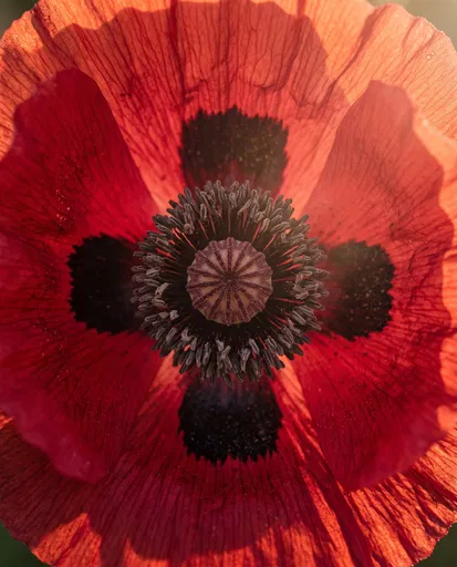 Macro Close-Up of Red Poppy Center