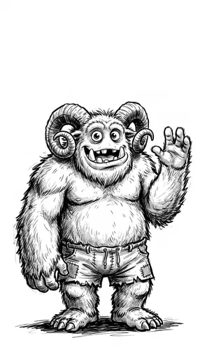 Black and White Friendly Horned Monster Illustration