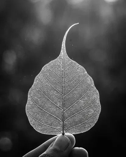 Monochrome Skeletonized Bodhi Leaf Macro