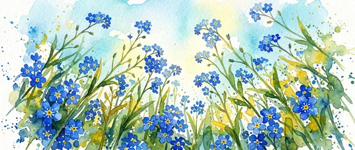 Watercolor Blue Forget-Me-Not Flowers Illustration