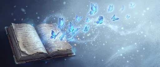 Magical Open Book Releasing Blue Butterflies