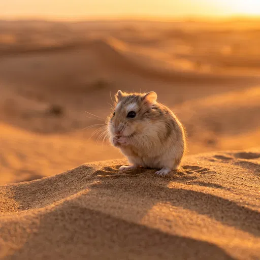 Desert Hamster on Sand Dune at Sunset