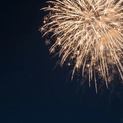 Gold Fireworks in Starry Night Sky