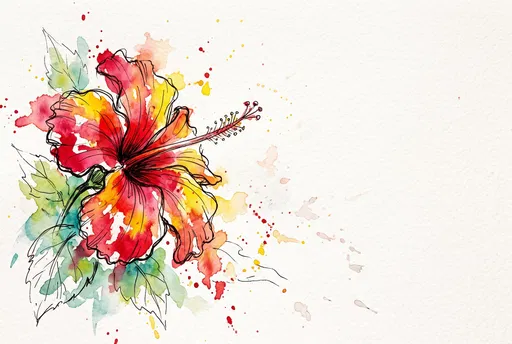 Watercolor and Ink Hibiscus Flower Sketch