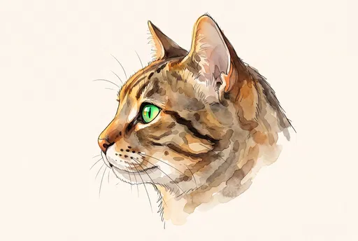 Watercolor Tabby Cat Side Profile
