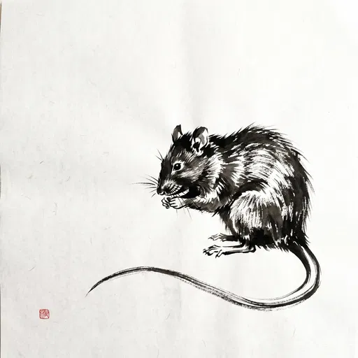 Sumi Ink Sketch of Grooming Rat