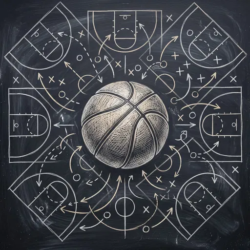 Chalkboard Basketball Strategy Diagram Illustration