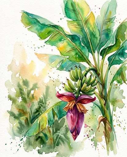 Watercolor Illustration of Fruiting Abaca Plant