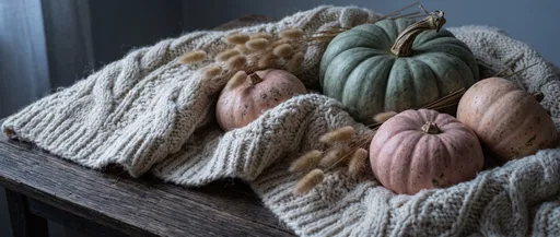 Pastel Gourds on Chunky Knit Blanket