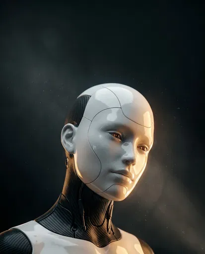White Porcelain Android Portrait in Warm Light