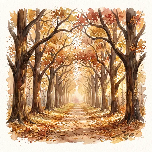 Watercolor Autumn Forest Pathway Illustration