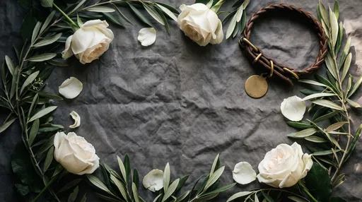Pet Memorial Flat Lay with White Roses