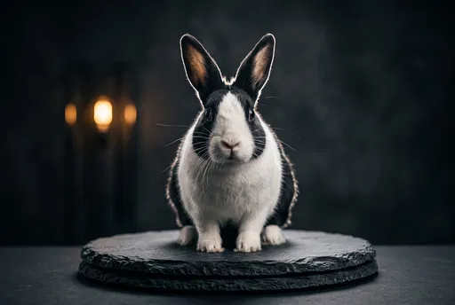 Dutch Rabbit on Dark Slate Pedestal