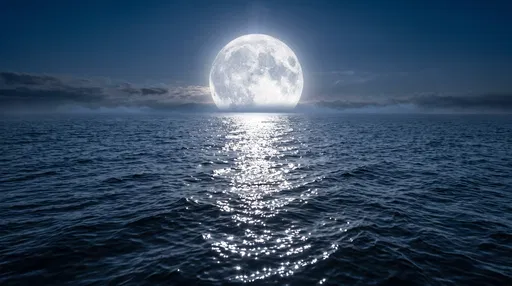 Full Moon Over Dark Ocean Waves