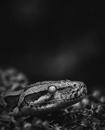 Monochrome Macro Portrait of Shedding Python