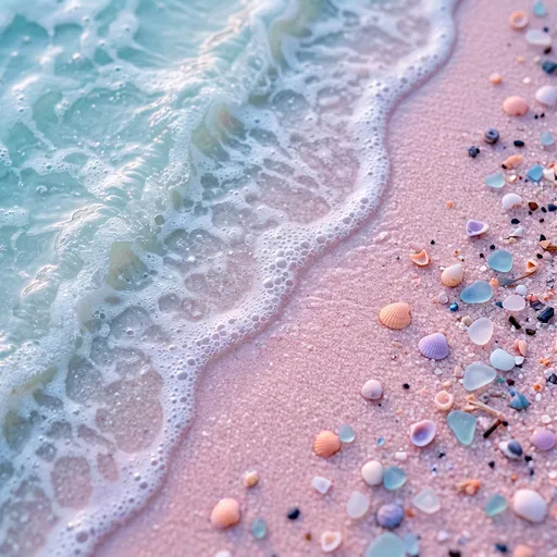 Pastel Pink Sand Beach with Sea Glass