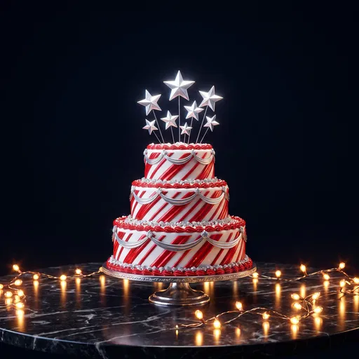 Festive Red Striped Cake With Silver Stars