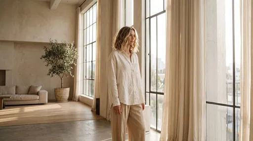 Woman Standing in Sunlit Minimalist Loft