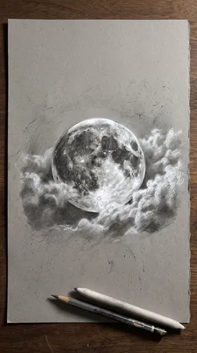 Graphite and Charcoal Full Moon Drawing