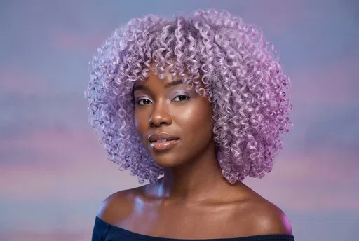 Woman with Pastel Lavender Curly Bob