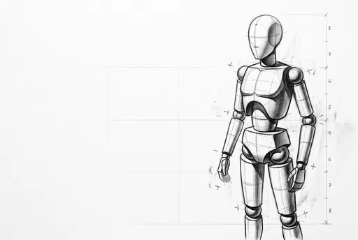 Geometric Artist Mannequin Figure Construction Drawing