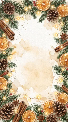 Watercolor Winter Botanical Border Frame