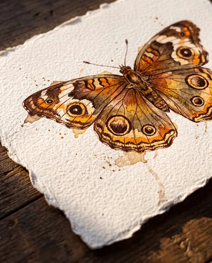Watercolor Buckeye Butterfly on Handmade Paper