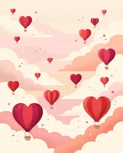 Heart Hot Air Balloons in Pastel Sky